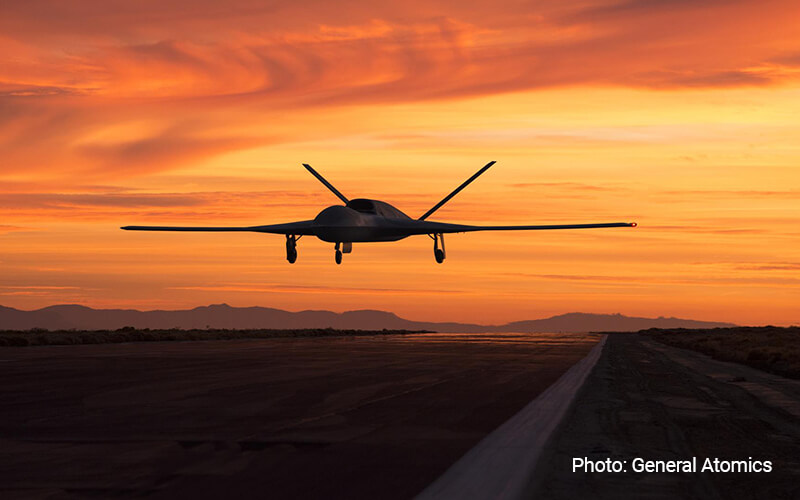 A unmanned drone's silhouette at sunset